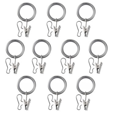 SYRLIG, curtain ring with clip and hook 10 pack, 38 mm, 804.897.89