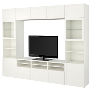 BESTÅ, σύνθεση αποθήκευσης TV/γυάλινες πόρτες/συρτάρια ανοίγματος με πίεση, 300x42x231 cm, 894.112.39