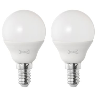 SOLHETTA, LED bulb E14 470 lumen/globe, 2 pack, 904.987.07