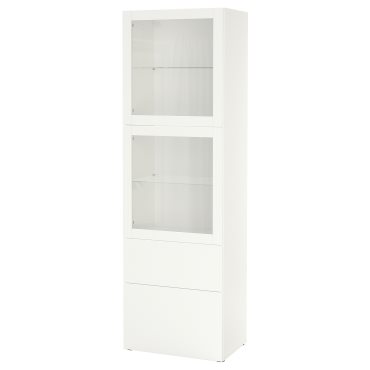 BESTÅ, storage combination with glass doors/drawers soft closing, 60x42x193 cm, 993.008.58