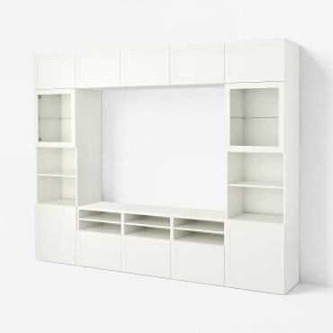 BESTÅ, TV storage combination/glass doors/drawers soft closing, 300x42x231 cm, 494.112.41