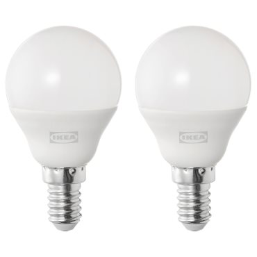 SOLHETTA, LED bulb E14 470 lumen/globe, 2 pack, 904.987.07