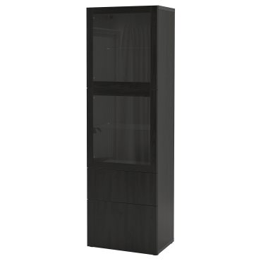 BESTÅ, storage combination with glass doors/drawers soft closing, 60x42x193 cm, 293.008.47