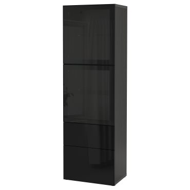 BESTÅ, storage combination with glass doors/drawers soft closing, 60x42x193 cm, 693.011.14