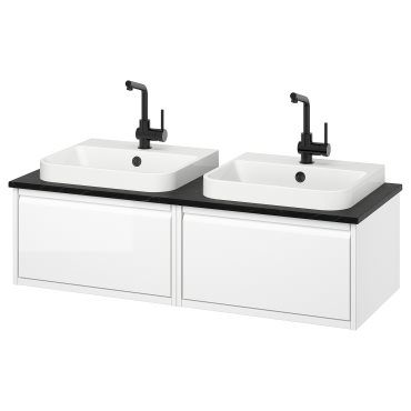 ANGSJON/KATTEVIK, wash-stand/wash-basin/taps/high-gloss, 122x49x41 cm, 195.285.96