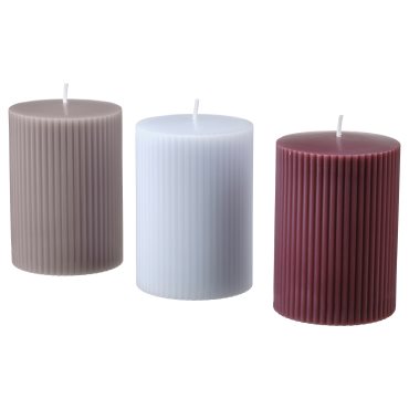 KOPPARLÖNN, scented pillar candle/almond & cherry/3 pack, 30 hr, 205.517.60
