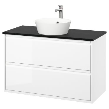 ANGSJON/KATTEVIK, wash-stand with drawers/wash-basin/tap/high-gloss, 102x49x80 cm, 295.215.80