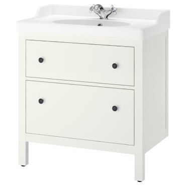 HEMNES/RUTSJON, βάση νιπτήρα με συρτάρια/νιπτήρα/μπαταρία, 82x49x95 cm, 295.376.42