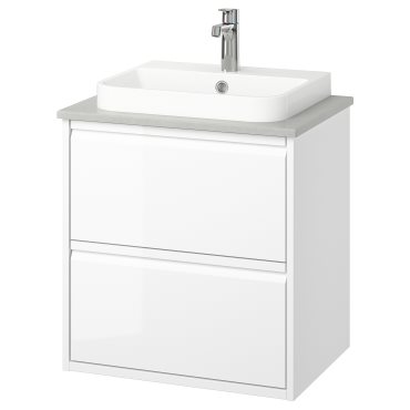 ANGSJON/BACKSJON, wash-stand with drawers/wash-basin/tap/high-gloss, 62x49x71 cm, 495.214.71