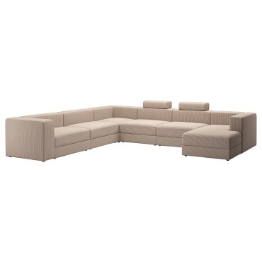 JATTEBO, καναπές σε σχήμα Π 7 θέσεων με σεζλόνγκ/δεξιά με προσκέφαλα, 695.106.12