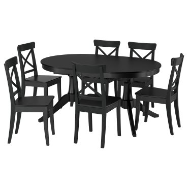 ROSENTORP, table and 6 chairs, 160/215x110 cm, 696.101.26
