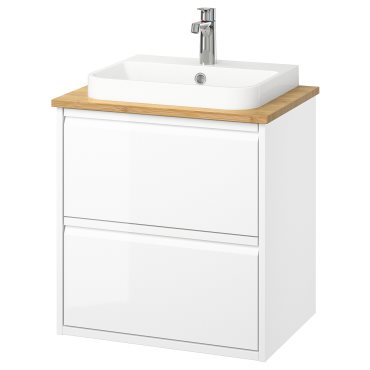 ANGSJON/BACKSJON, wash-stand with drawers/wash-basin/tap/high-gloss, 62x49x71 cm, 895.210.49