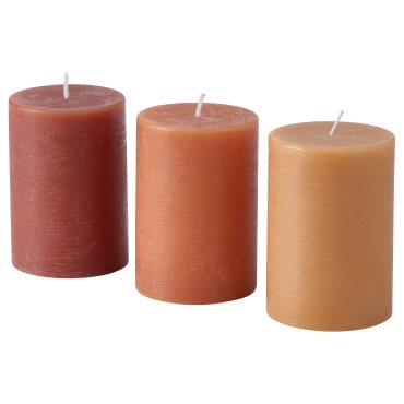 HOSTAGILLE, unscented pillar candle/3 pack, 10 cm, 905.975.66
