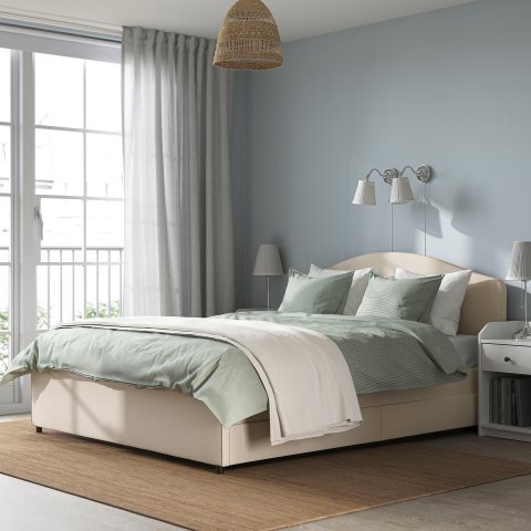 HAUGA, upholstered bed/2 storage boxes, 140X200 cm, 793.366.41 - IKEA Greece HAUGA, upholstered bed/2 storage boxes, 140X200 cm, 793.366.41