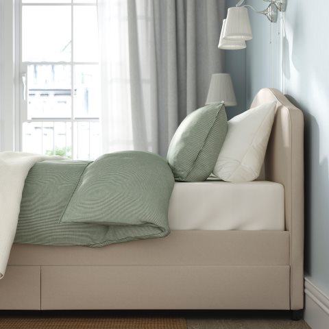 HAUGA, upholstered bed/2 storage boxes, 140X200 cm, 793.366.41 - IKEA Greece HAUGA, upholstered bed/2 storage boxes, 140X200 cm, 793.366.41