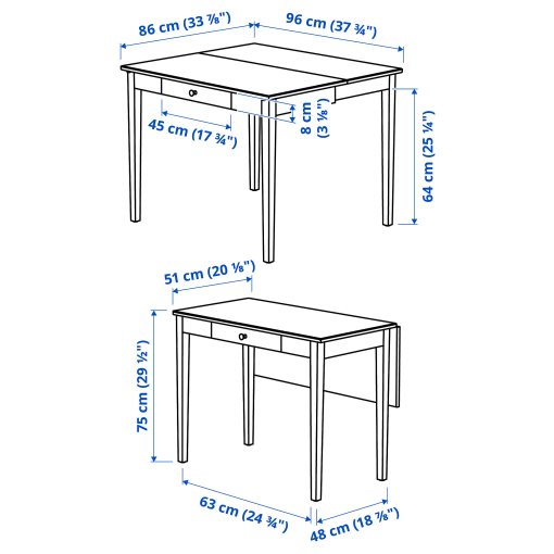 IDANÄS, τραπέζι με πτυσσόμενο φύλλο, 51/86x96 cm, 004.876.52