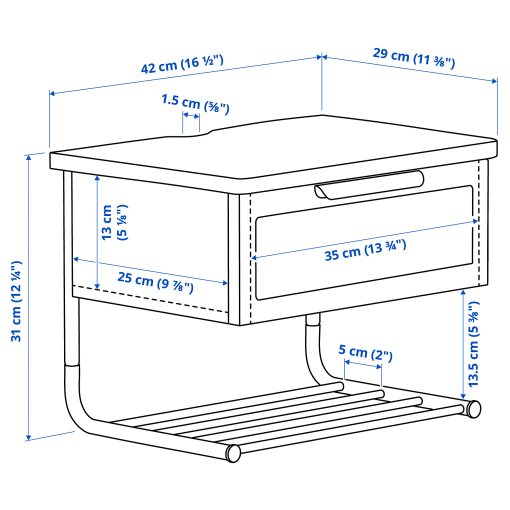 GRÅFJÄLLET, wall-mounted bedside table, 42x29x31 cm, 006.031.14