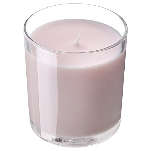 LOTSFÅGEL, scented candle in glass/pink flowers, 40 hr, 006.083.76