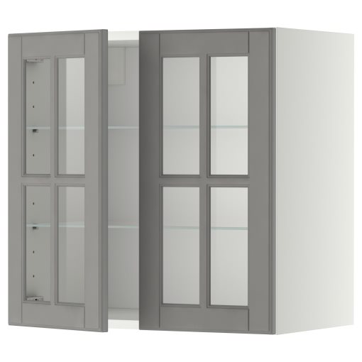 METOD, wall cabinet with shelves/2 glass doors, 60x60 cm, 093.949.55