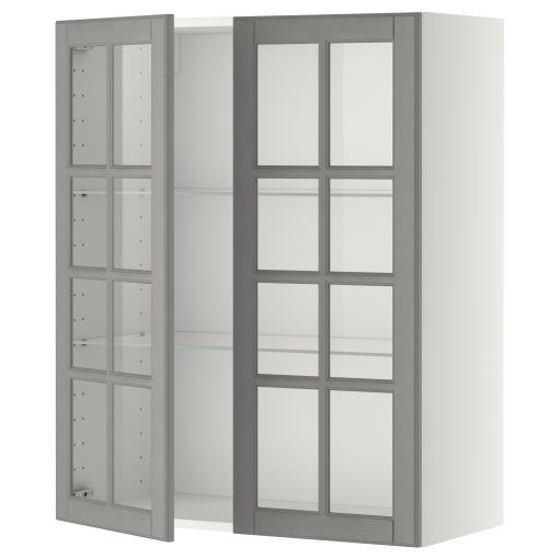 METOD, wall cabinet with shelves/2 glass doors, 80x100 cm, 093.949.60
