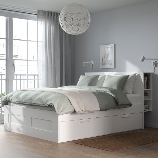 BRIMNES, bed frame with storage and headboard, 160X200 cm, 094.948.89