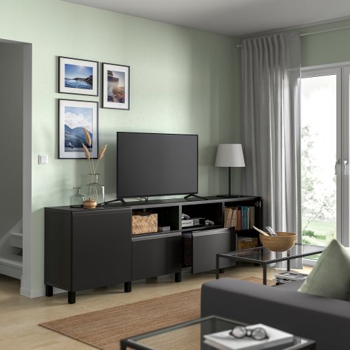 BESTÅ, TV bench with drawers and door, 240x42x74 cm, 095.689.41