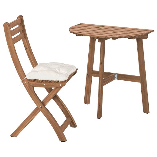 ASKHOLMEN, table for wall and 1 chrair/foldable/outdoor, 70x44 cm, 095.782.47