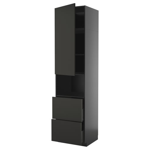 METOD/KNIVSHULT, high cabinet for microwave with door/2 drawers, 60x60x240 cm, 095.895.85