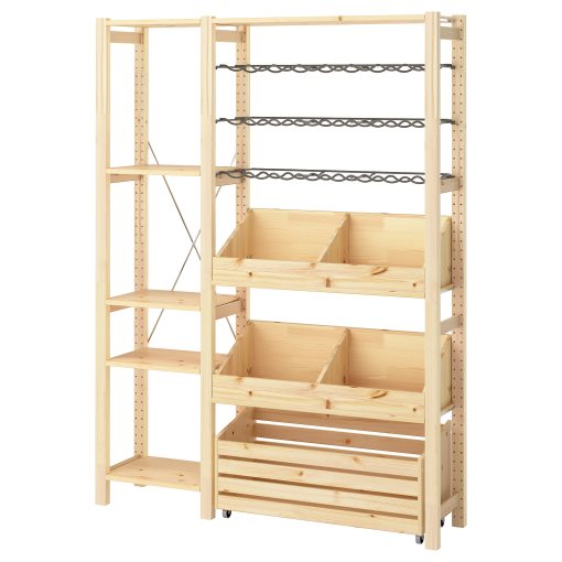 IVAR, shelving combination with bottle racks/2 box shelves, 134x30x179 cm, 095.905.79
