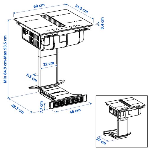 TÄCKNAN, επαγωγική εστία με ενσωματωμένο απορροφητήρα και κιτ ανακύκλωσης αέρα/IKEA 300, 60 cm, 096.124.68