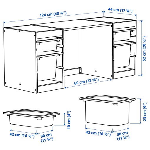 TROFAST, desk with storage boxes, 124x44x52 cm, 096.138.73