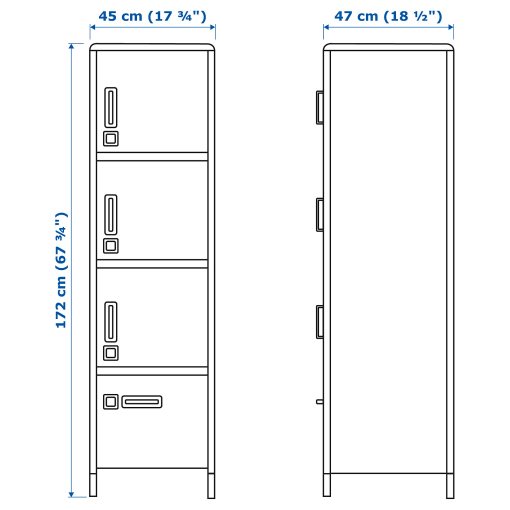 IDASEN, high cabinet with drawer and doors, 45x172 cm, 104.964.01