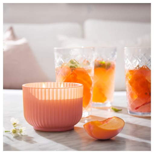 SOCKERLÖNN, αρωματικό κερί σε γυάλινο βάζο 2 φυτίλια/Ροδάκινο & άνθη, 30 hr, 105.381.56