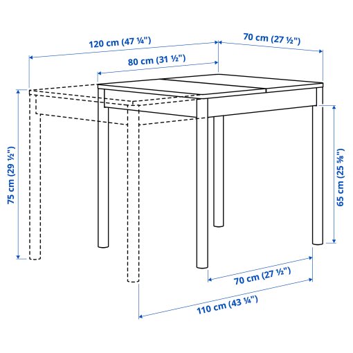 TONSTAD, extendable table, 80/120x70 cm, 105.625.04