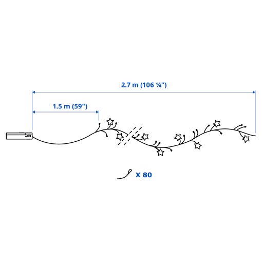 STRÅLA, γιρλάντα με ενσωματωμένο φωτισμό LED/80 λαμπτήρες/λειτουργία με μπαταρία μίνι/αστέρι, 105.991.16