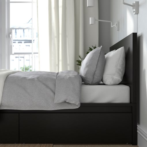 MALM, bed frame/high with 4 storage boxes, 180X200 cm, 190.199.19