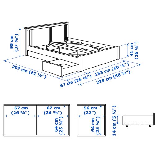 SONGESAND, bed frame with 2 storage boxes, 140X200 cm, 192.412.07