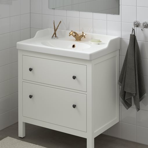 HEMNES/RUTSJON, βάση νιπτήρα με συρτάρια/νιπτήρα/μπαταρία, 82x49x95 cm, 195.468.40