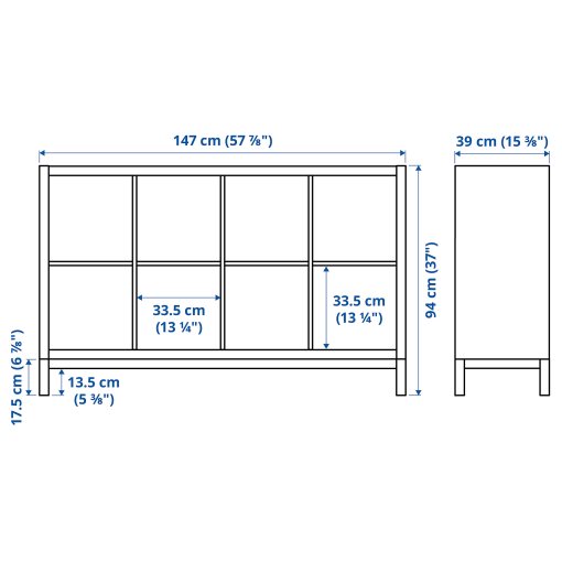 KALLAX, shelving unit with underframe with 4 drawers/2 shelf inserts, 147x94 cm, 195.529.11
