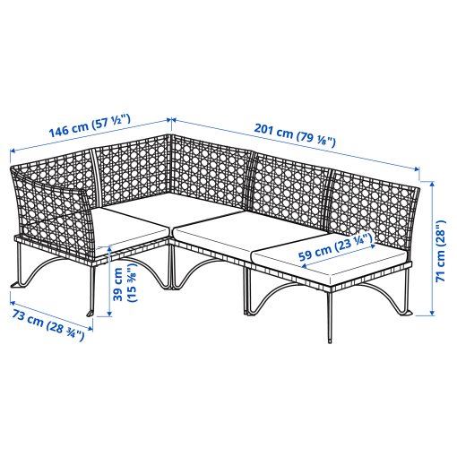 JUTHOLMEN, modular corner sofa 3-seat, outdoor, 195.782.23