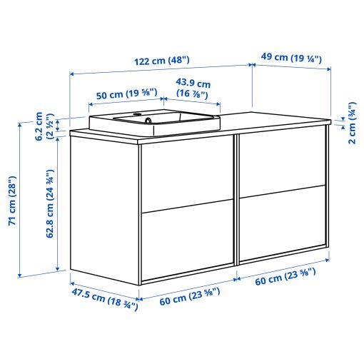 HAVBACK/ORRSJON, wash-stand/wash-basin, 122x49x71 cm, 196.293.31