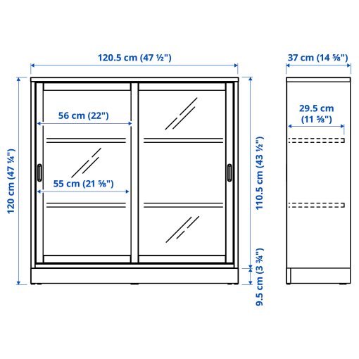 TONSTAD, cabinet with sliding glass doors, 121x37x120 cm, 204.892.78