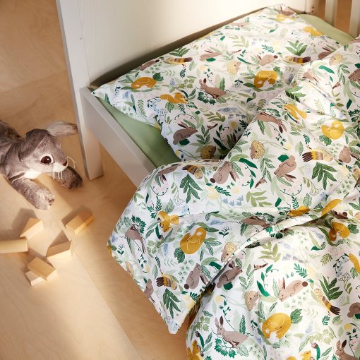 TROLLDOM, 3-piece bedlinen set for cot/forest animal pattern, 70x140 cm, 205.151.35