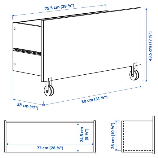 BILLY, drawer with castors, 80x28x43 cm, 205.216.93