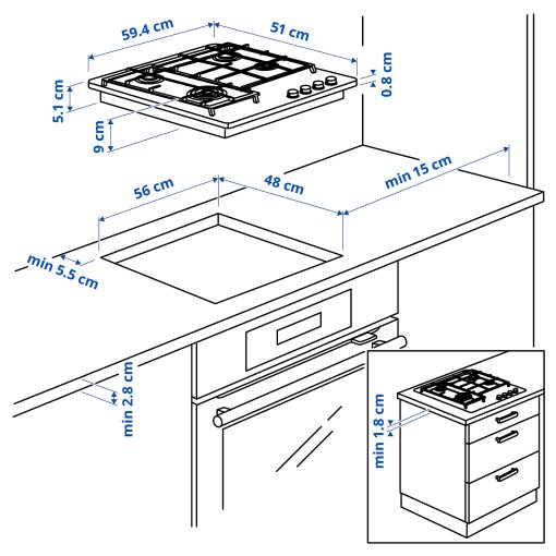 SKÅLAN, εστία υγραερίου/IKEA 300, 59 cm, 205.234.23