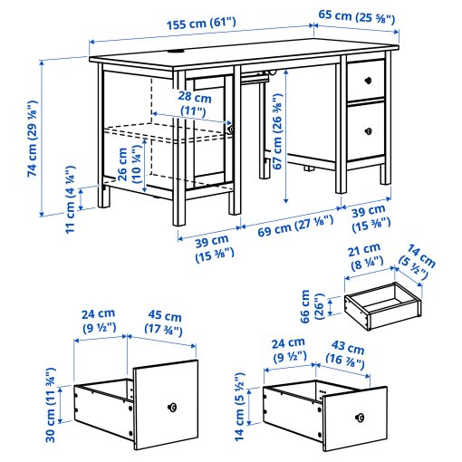 HEMNES, desk, 155x65 cm, 205.350.44