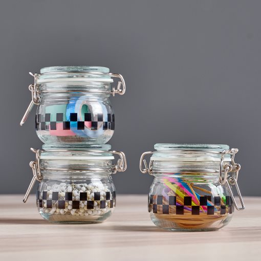KORKEN, jar with lid/check pattern, 13 cl, 205.646.87