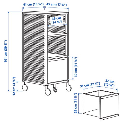 BEKANT, storage unit on castors, 41x101 cm, 205.913.70