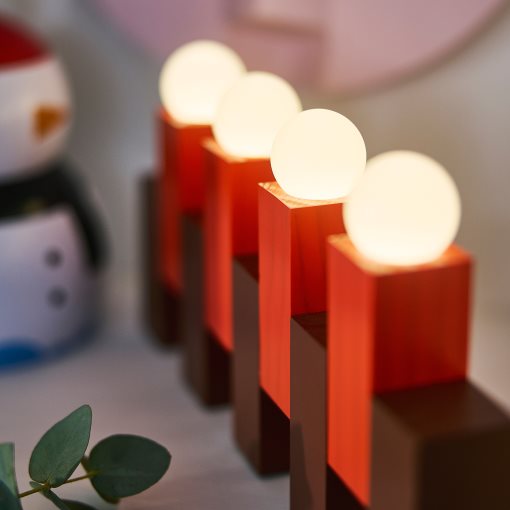 STRÅLA, table decoration with built-in LED light source/battery-operated/wooden block, 206.374.91