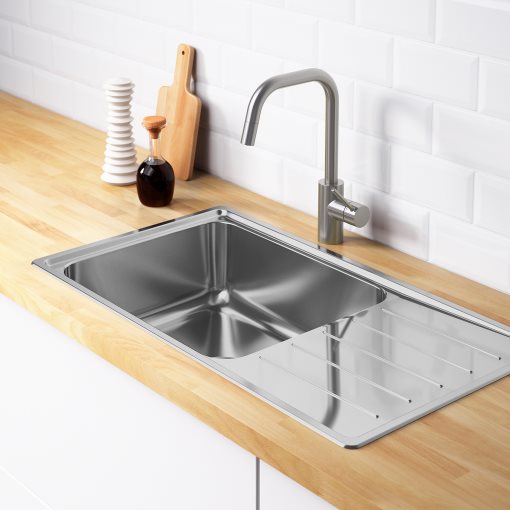 VATTUDALEN, inset sink 1 bowl with drainboard, 86x47 cm, 291.581.89